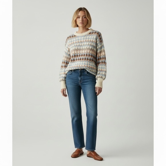 Blu Pepper Sweaters - NWOT Blu Pepper | Sweater Small Multi-Color Diamond‎ Crochet Knit Long Sleeve